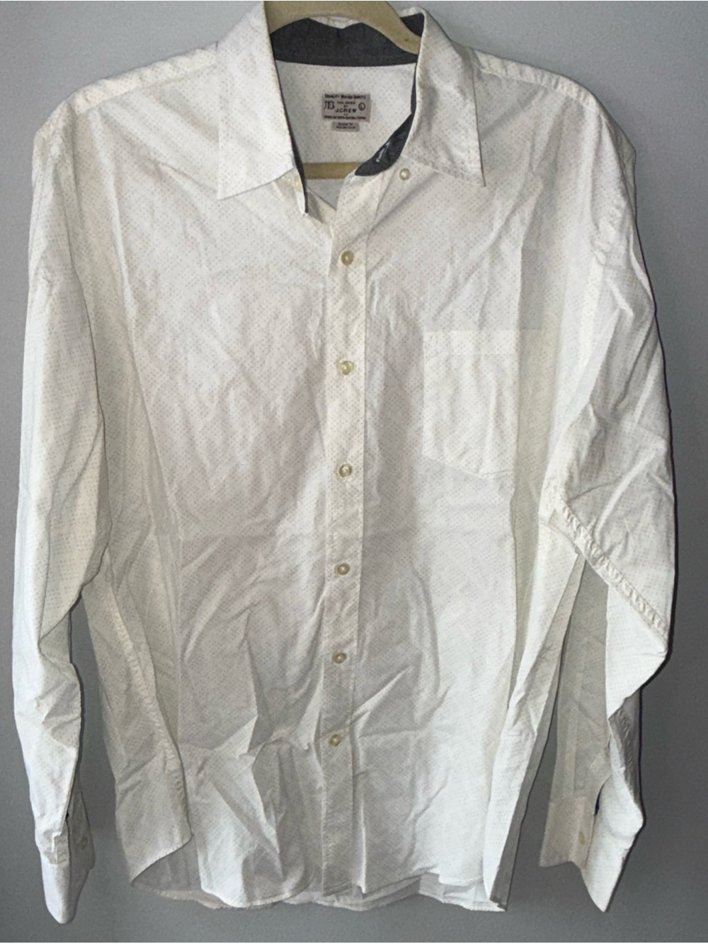 J. Crew White Mens Long-Sleeve Button-Down Shirt with Diamond Texture